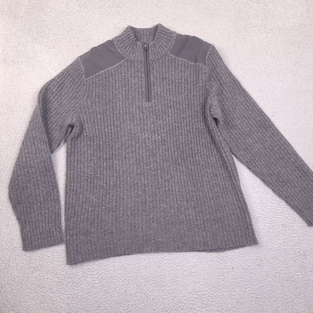 Eddie Bauer Sweater‎ Mens XL Gray Wool Blend Sport Shop Ribbed Knit 1/4 Zip